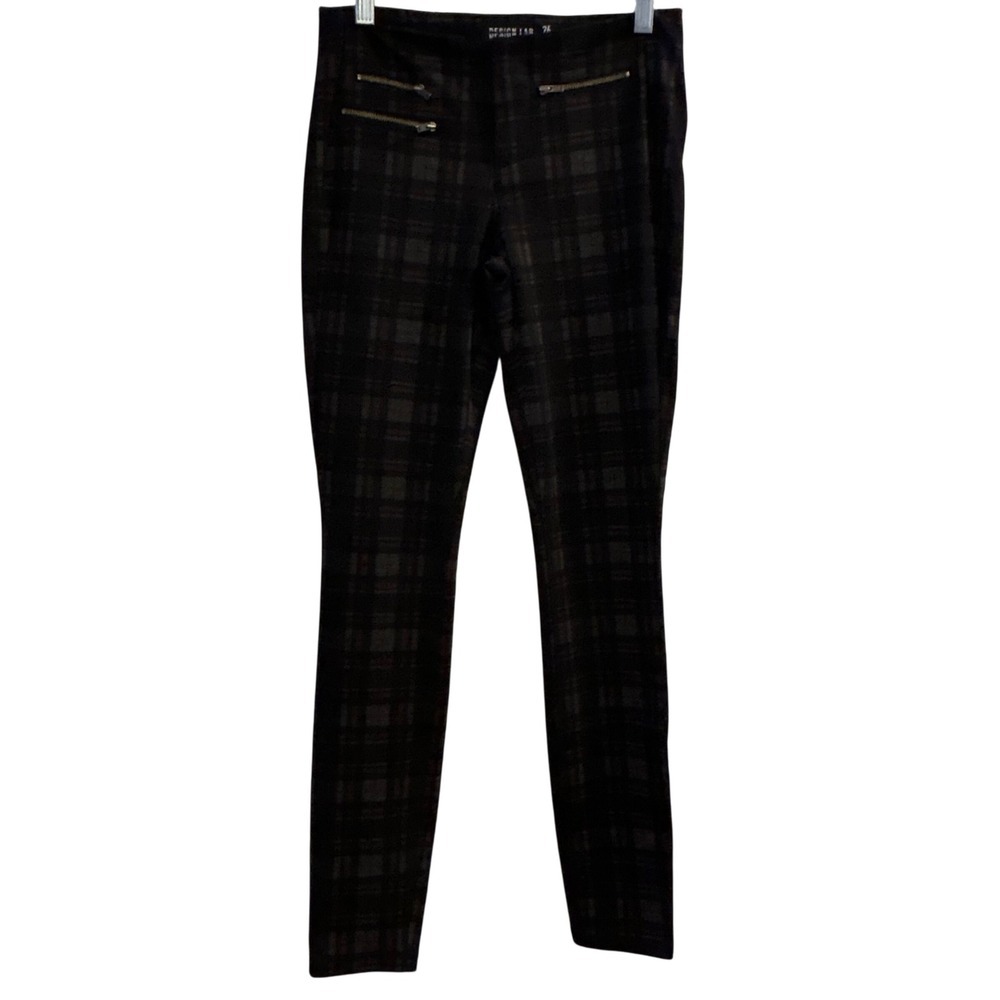 DESIGN‎ LAB Women Plaid Skinny Pants Zipper Detail Black Red Size 24